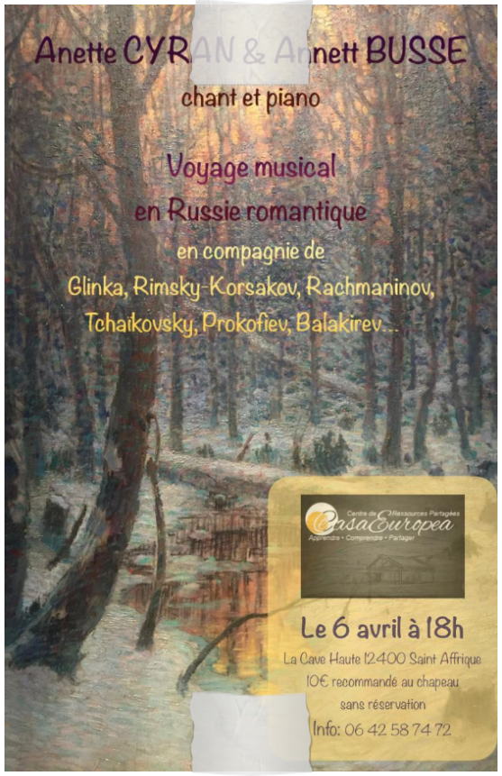 Concert 'Voyage musical en Russie romantique' à CasaEuropea le 6 avril 2025 à 18h