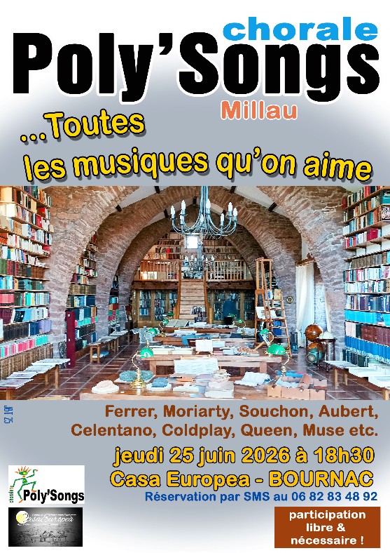 CasaEuropea : Concert chorale Poly'Songs le jeudi 25 juin à 18h30