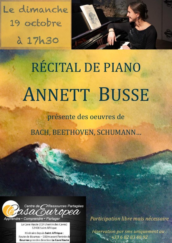 Récital de piano par Annett Busse à CasaEuropea le 19 octobre à 17h30