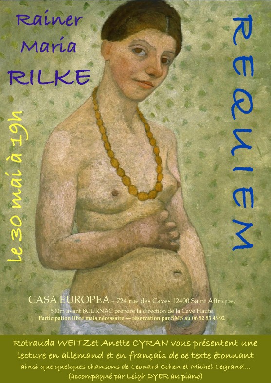 CasaEuropea : Lecture à voix haute Requiem de Rilke le 30 mai à 19h